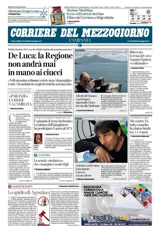 Prima-pagina-corriere del mezzogiorno-del-2025-05-13